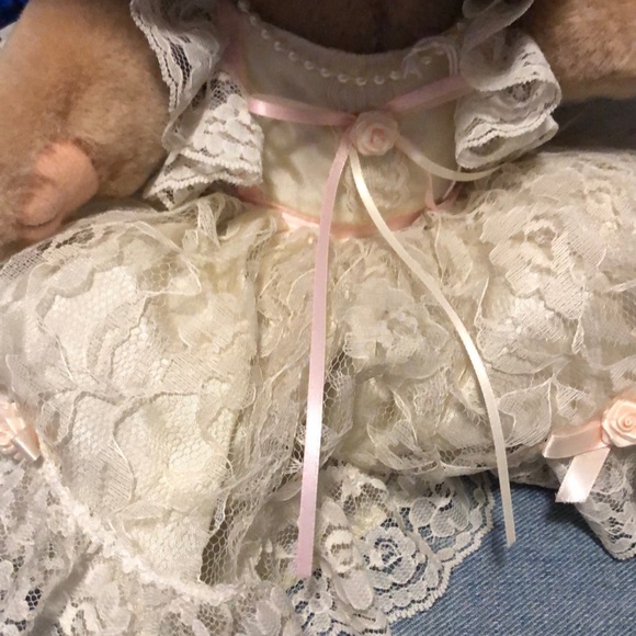 Vintage Handmade 12” Victorian Bear in Lace with Hat and Umbrella - Picture 4 of 6